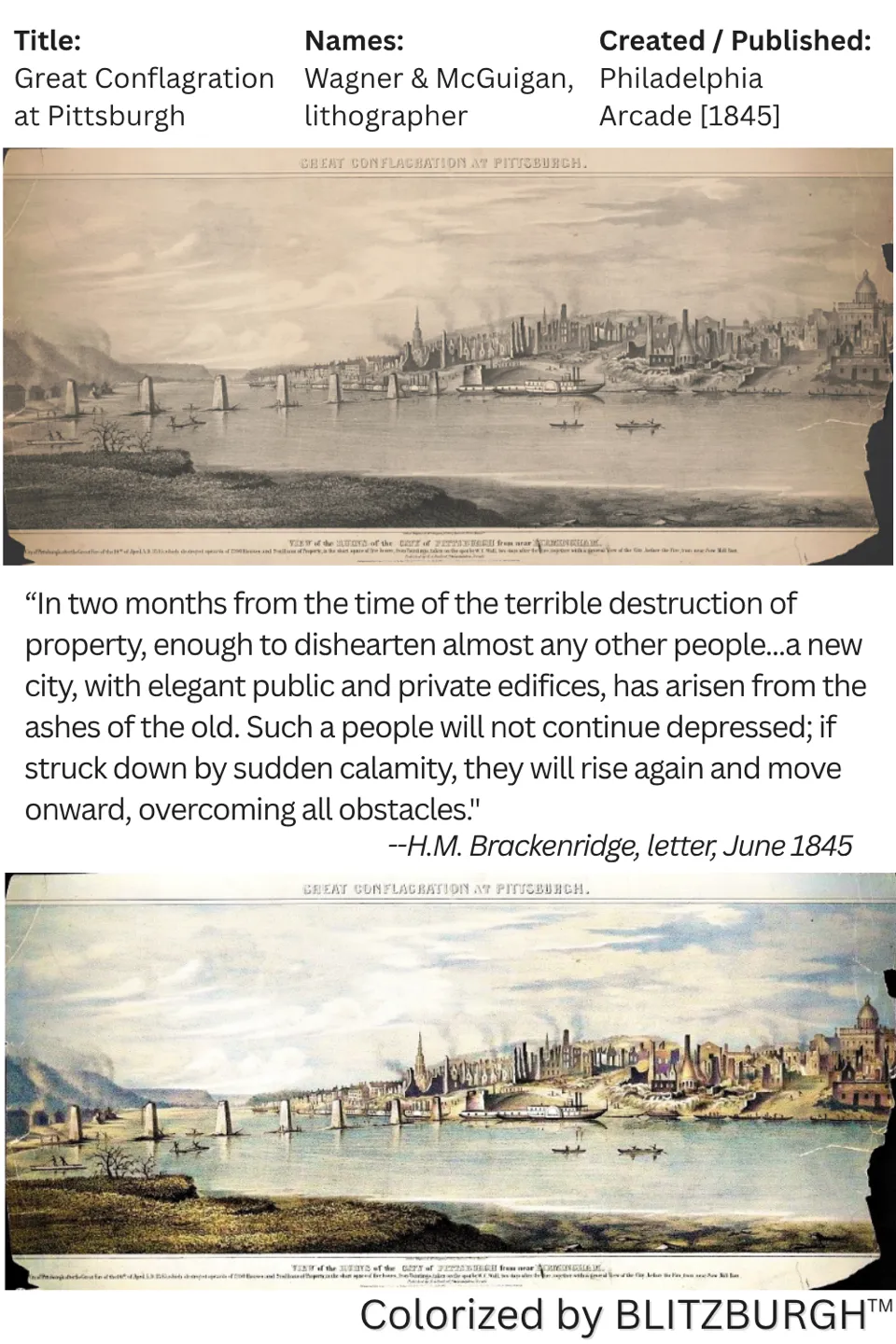 Great Conflagration at Pittsburgh - Original 1845