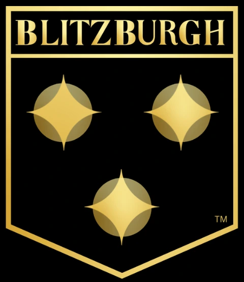 Gold BLITZBURGH shield with three asteroid coins