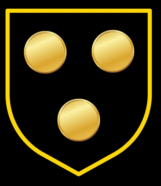 Black shield with three gold coins